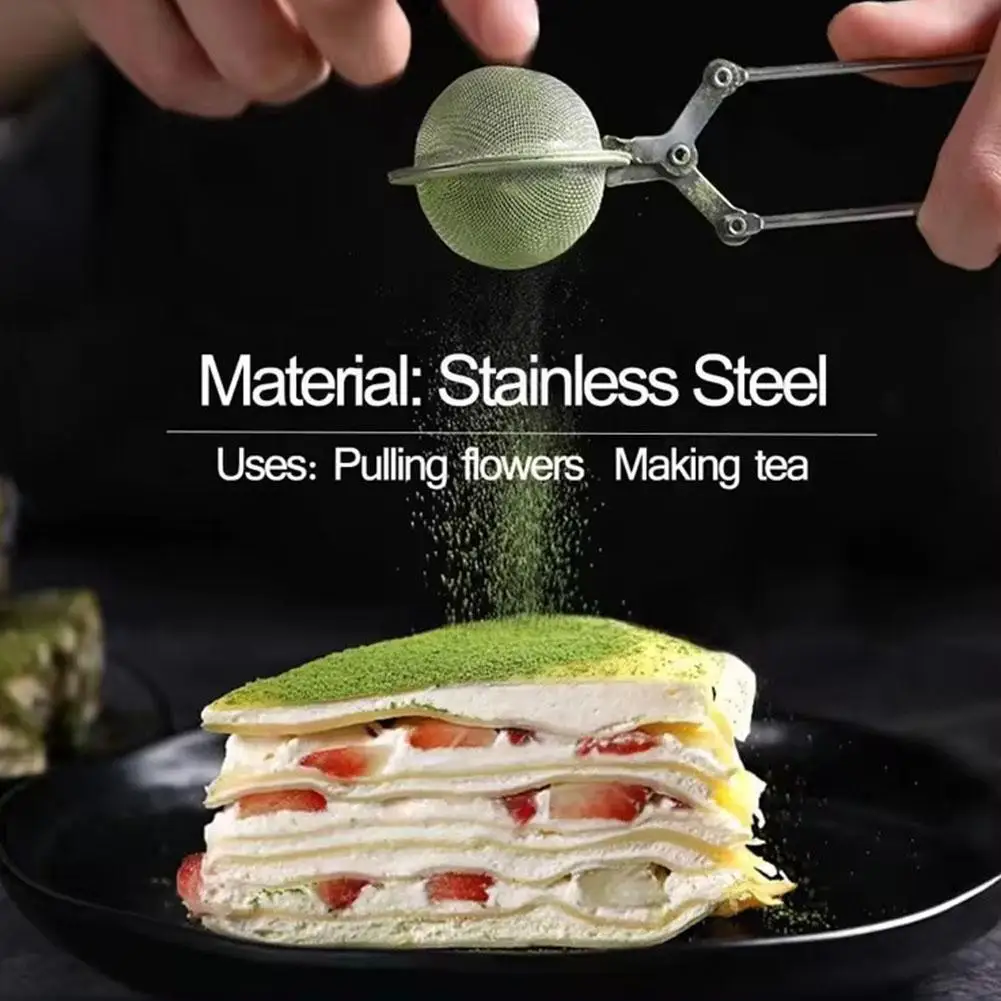 ضغط يترك عشب شبكة مصفاة الفولاذ المقاوم للصدأ ملعقة الشاي الكرة Infuser تصفية الشاي Infuser في شبكة كرة شاي تصفية مع مقبض #3