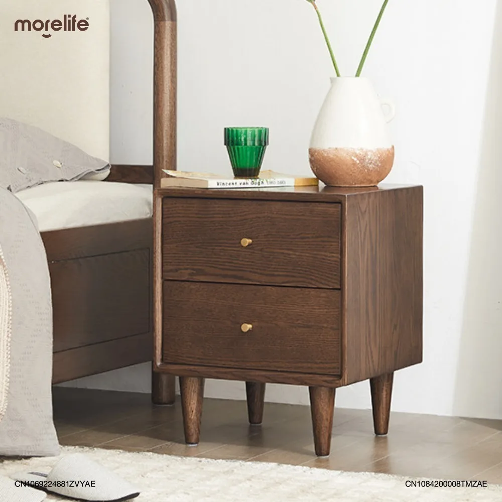 

Bedroom Furniture Nightstands Solid Wood Bedside Cabinet Nordic Oak Black Walnut Bedside Cabinet Minimalist Storage Cabinet K01