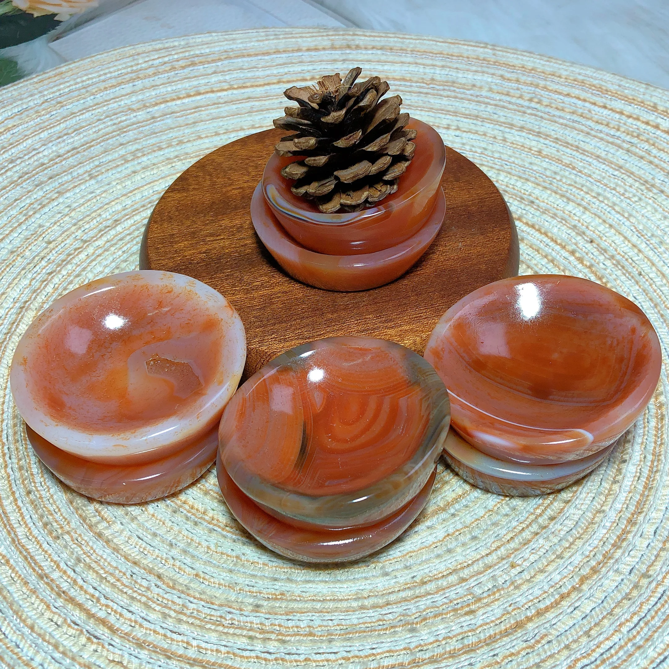 Natural Crystals Sardonyx Bowl Circle Pattern Office Decorations Prismatic Ornament Room Decor Ore Mineral Energy