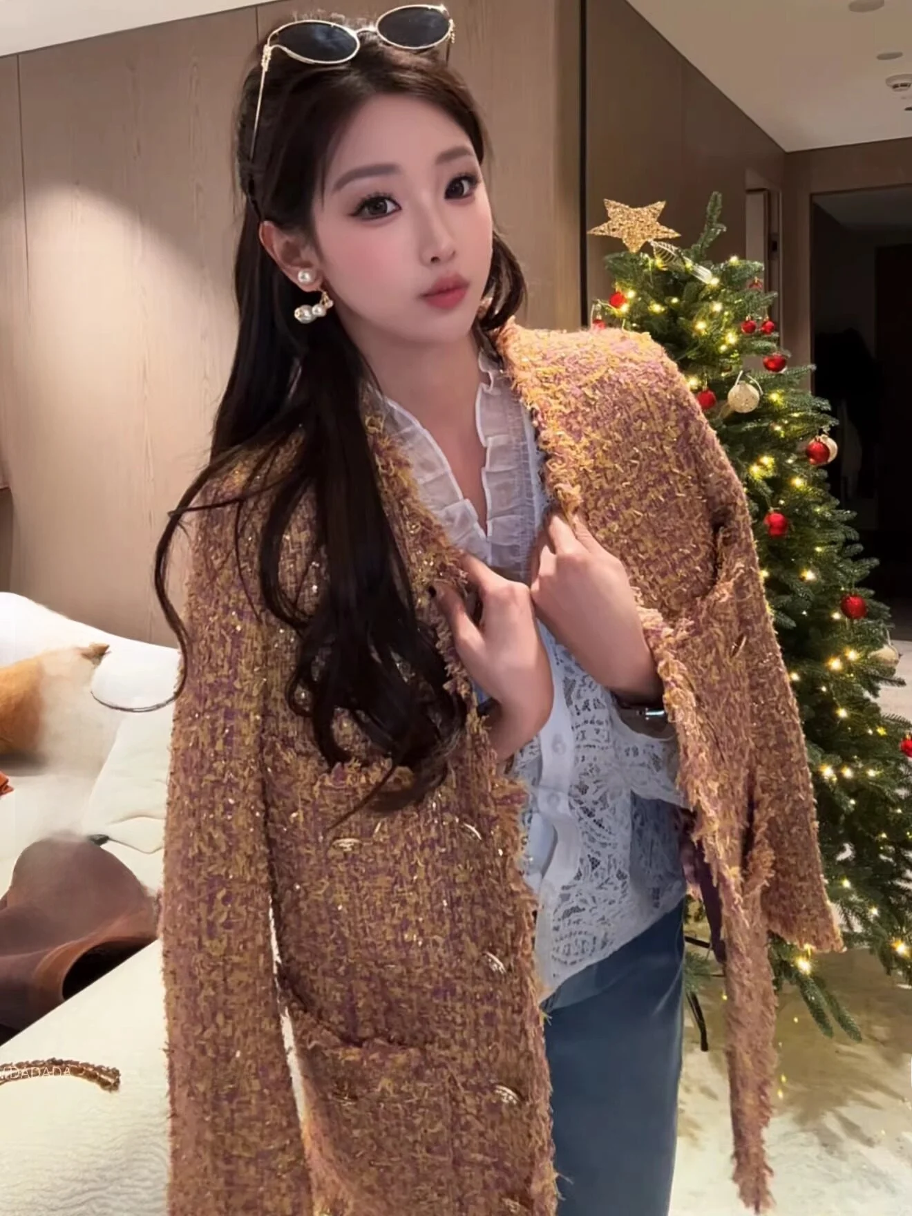 

Tagkita Women's Cotton Jaet ort Sle Slim Fit Anti-Excive Women's Outerwear Anti-Aging Purple Gold Fraance