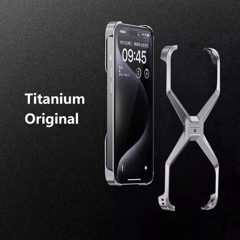 For iPhone 13 14 15 Pro Max Aluminum Alloy X Type Removable Rimless Phone Cases  Metal Heat Dissipation Shockproof Cover Funda