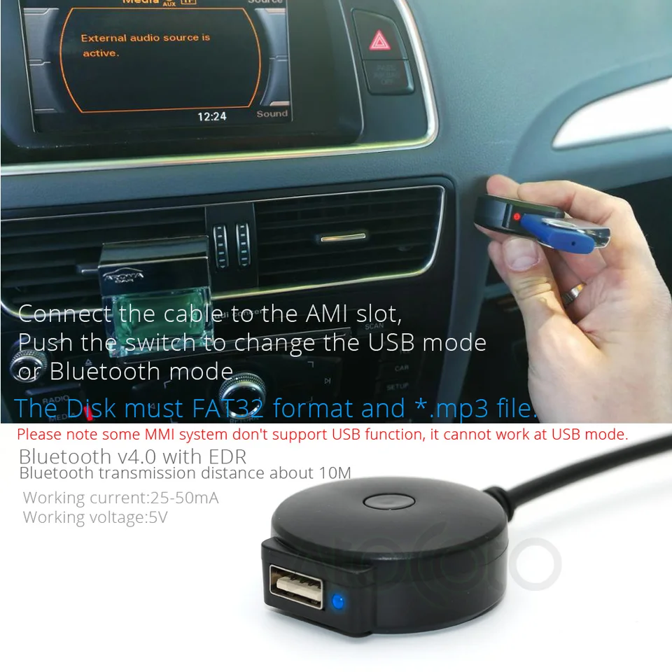車のbluetoothワイヤレスモジュールusbケーブルアダプタアウディA4 A5