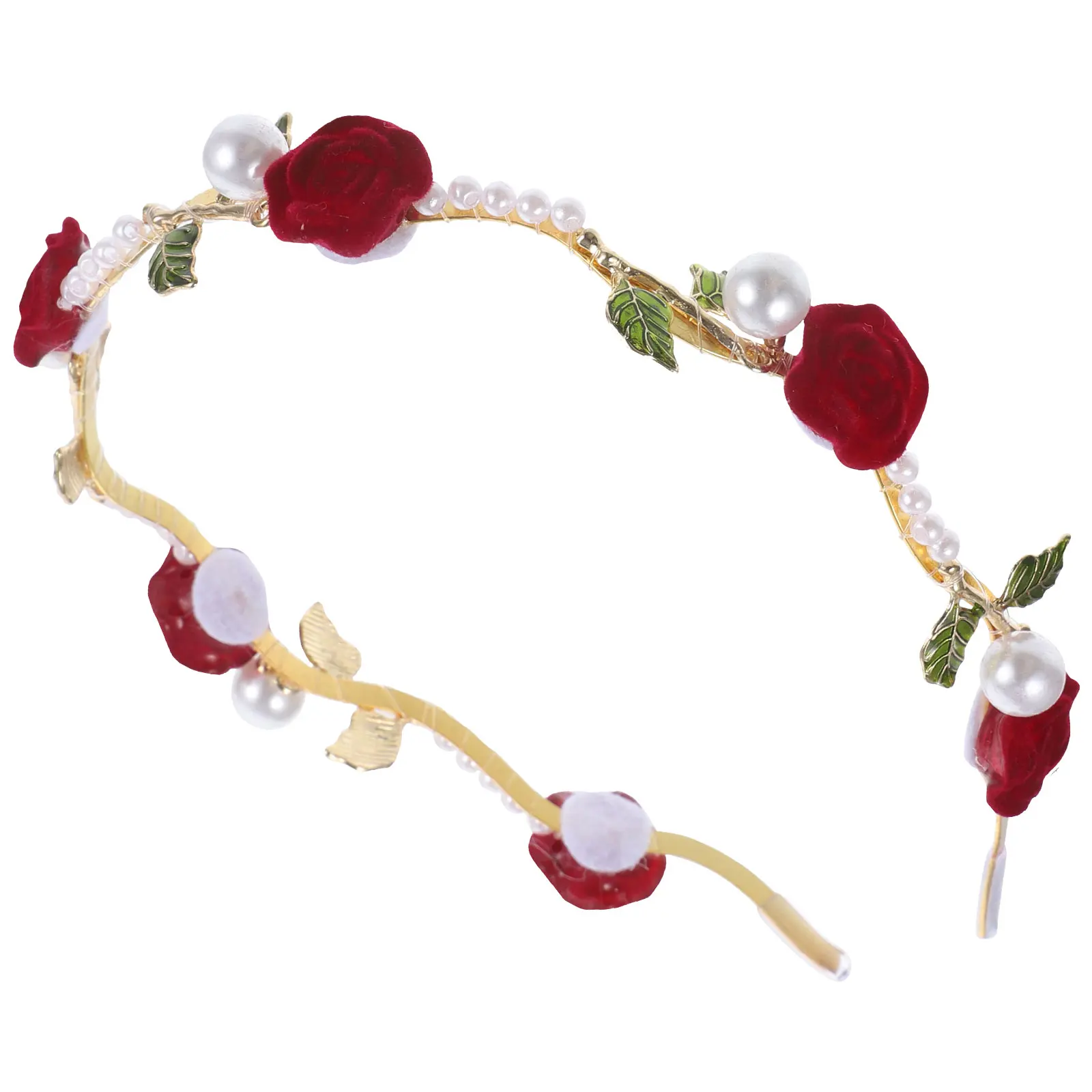 

Red Rose Hair Headb s Women Pearl Flower Headpiece Accessories Bride Bridal Elastic Metal Hairb Wedding Party Hair Care Styling