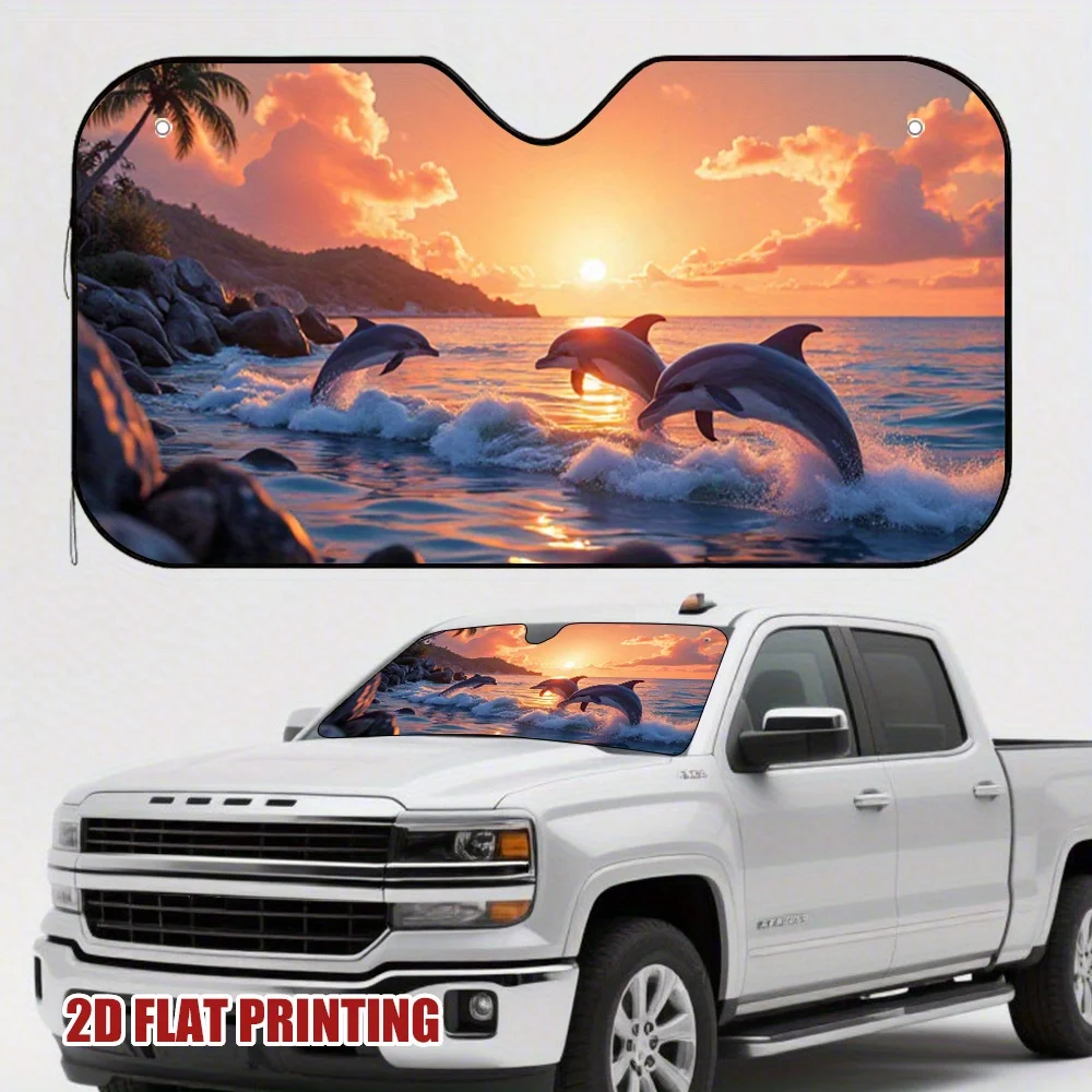 

1 шт. Солнцезащитный козырек для автомобиля Dolphin Dance с ярким дизайном «Океанский дельфин» — подходит для всех автомобилей, уменьшает прямое блики солнечного света, Enh