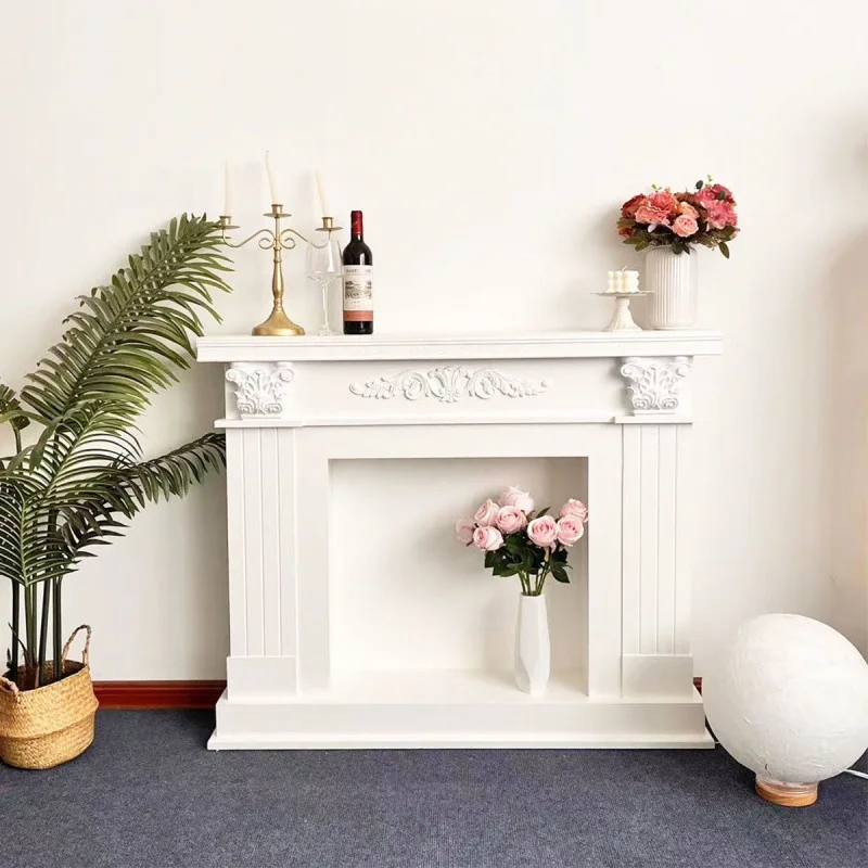 

French retro carved fireplace cabinet cream wind fireplace decoration living room European-style cabinet luminous locker