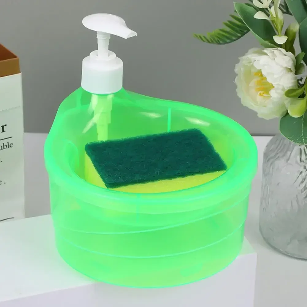Manual Sink Dish Washing Soap Dispenser Kitchen Portable Soap Dispenser Scrubber Holder Multi-functional Dishwashing Container