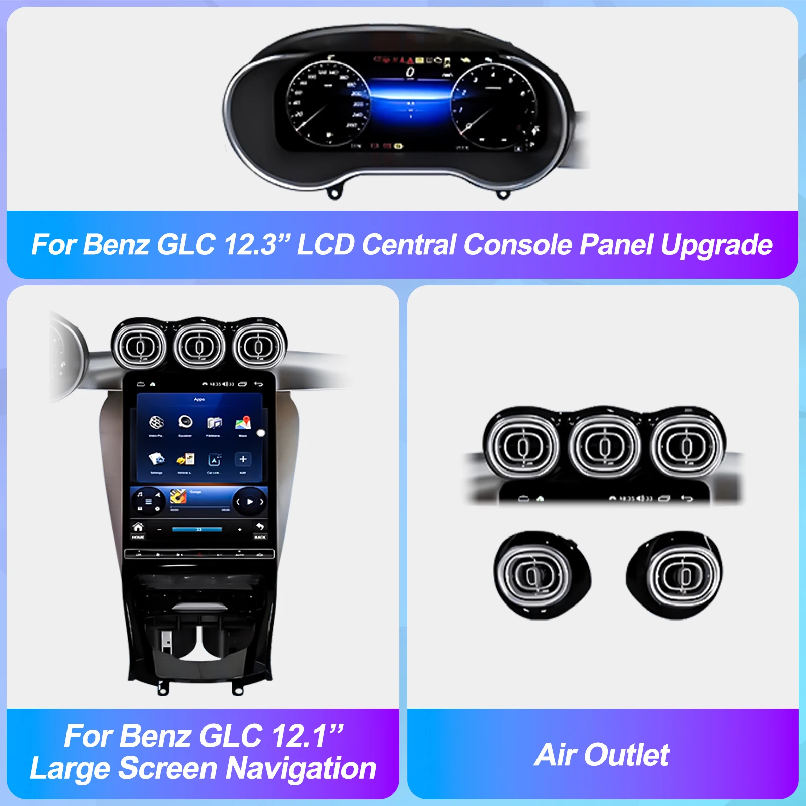 Navihua Old to New Upgrade Center Console Interior Upgrade Android Car Radio Digital Cluster Air Outlet for Benz GLC 2015-2022