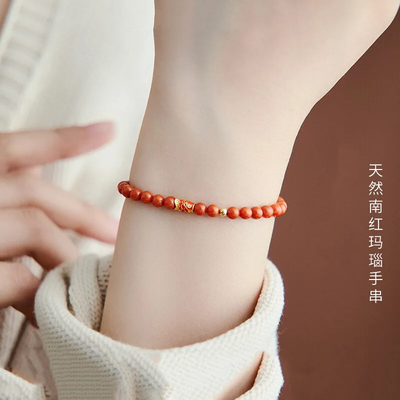 

Nanhong Агат 4 мм Тонкий Xiaomi Натуральный Полный Плоский Браслет Красные Бусины Подарок Для Подруги Годом Рождения Ручная Нить