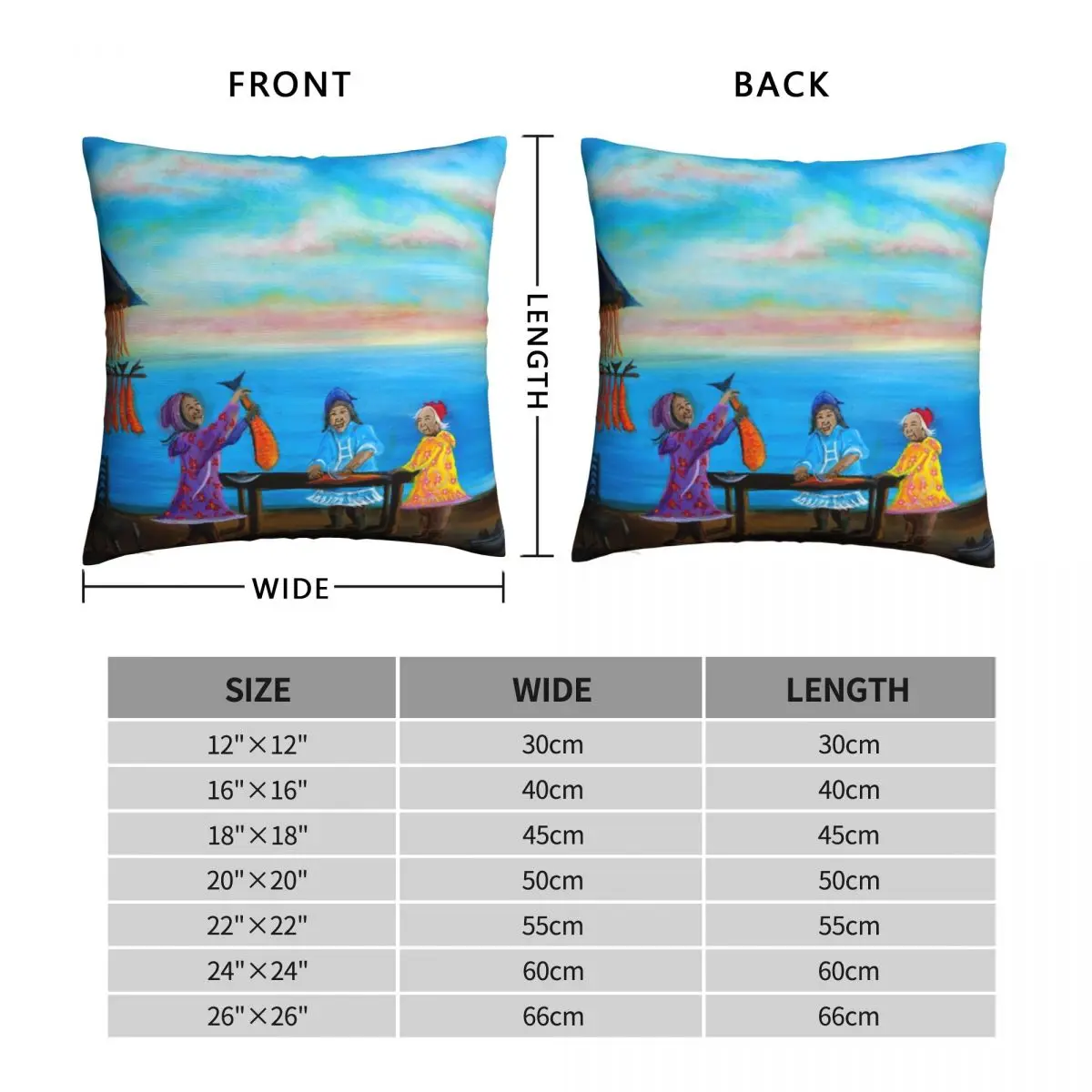 Happy Ladies Cut Fish Together Square Pillowcase Polyester Linen Velvet Pattern Zip Decor Pillow Case Car Cushion Cover