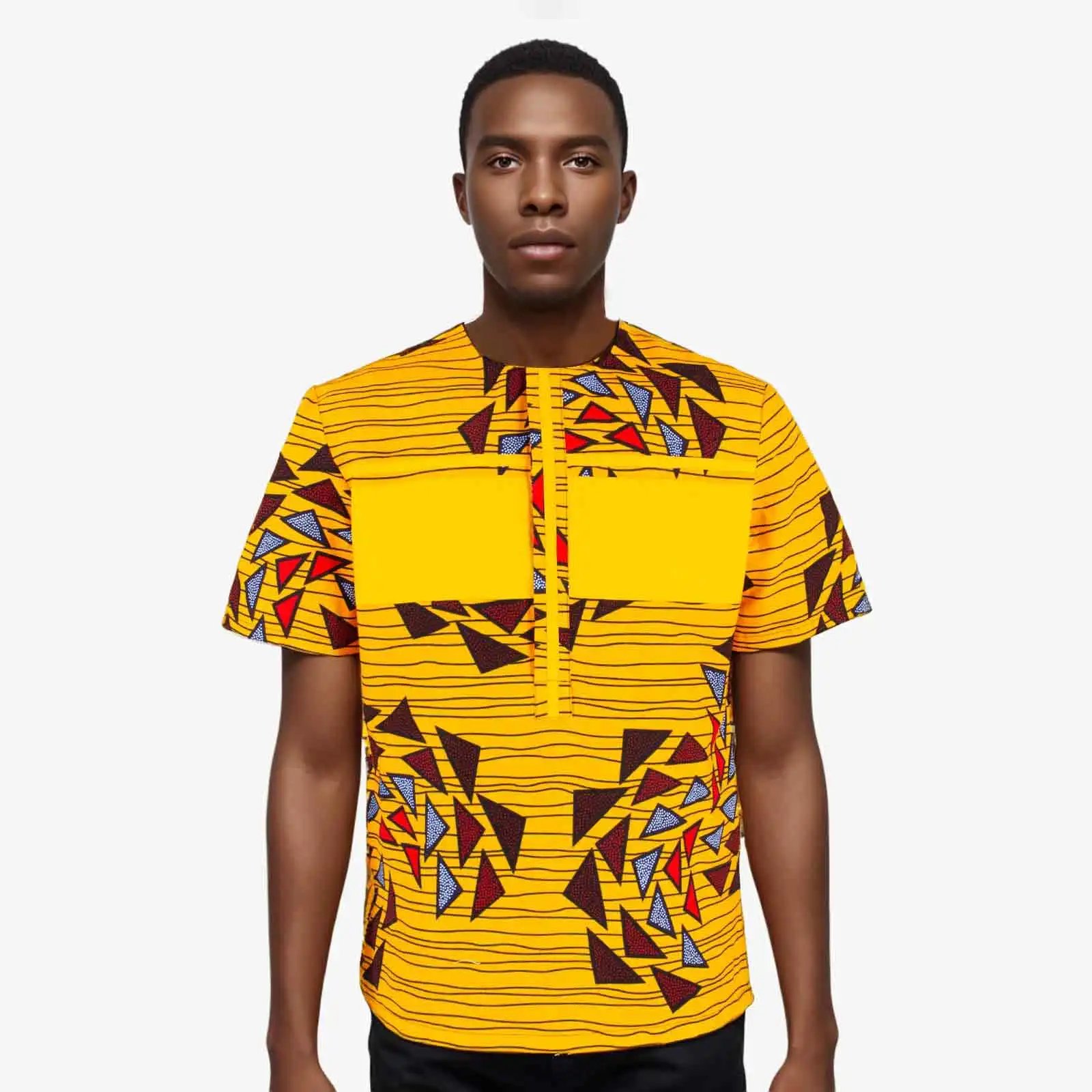 African Shirts for Men Short Sleeve O-neck Ankara Clothes Print Blouse Crop Top Plus Size Casual Shirt Bazin Riche A2312001