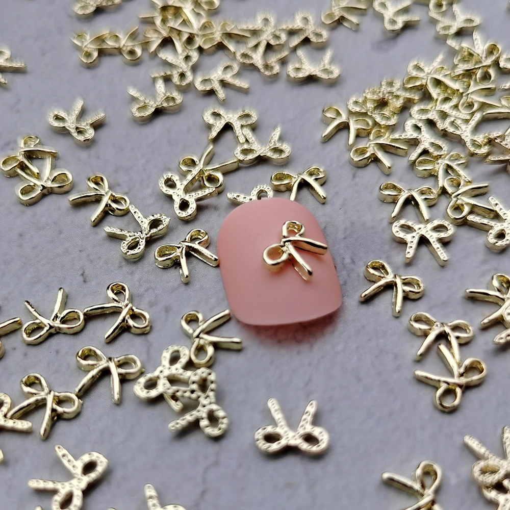 

30 pcs Bowknot Shaped Gold Alloy Nail Art Charms Black Metal Nail Studs DIY 3D Nail Decoration Accessories