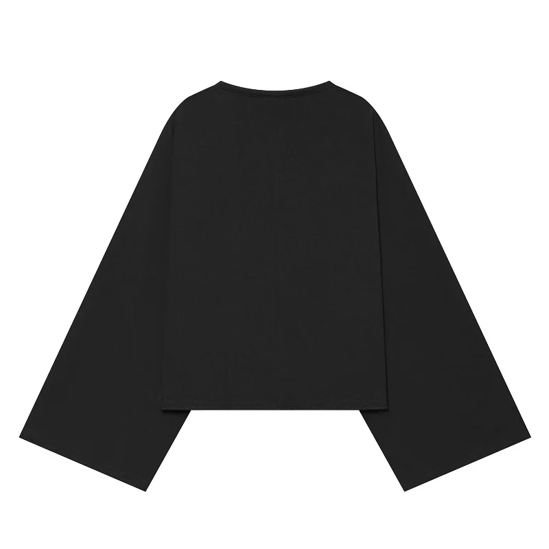 MUJER Damen-T-Shirt mit weiten Ärmeln, Herbst-Freizeitoberteil, Damen-T-Shirt in Weiß und Schwarz, Oversized-T-Shirt, Damen-Langarm-T-Shirts – Detail 7
