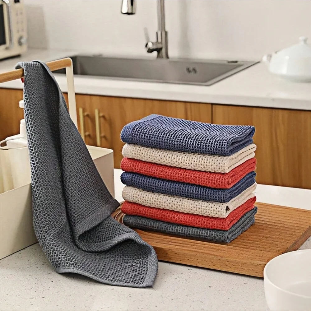 2/6Pcs Pure Cotton Rag Towel Dishcloth Honeycomb Grid Soft Absorbent Breathable Quick-drying Lint-free Home Kitchen CleaningTool