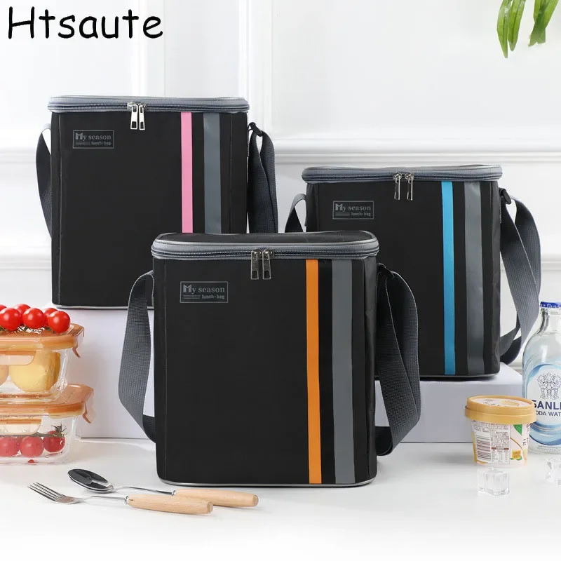

Striped Multifunction Large Capacity Cooler Bag Waterproof Oxford Portable Zipper Thermal Lunch Bags For Women Lunch Box Picnic