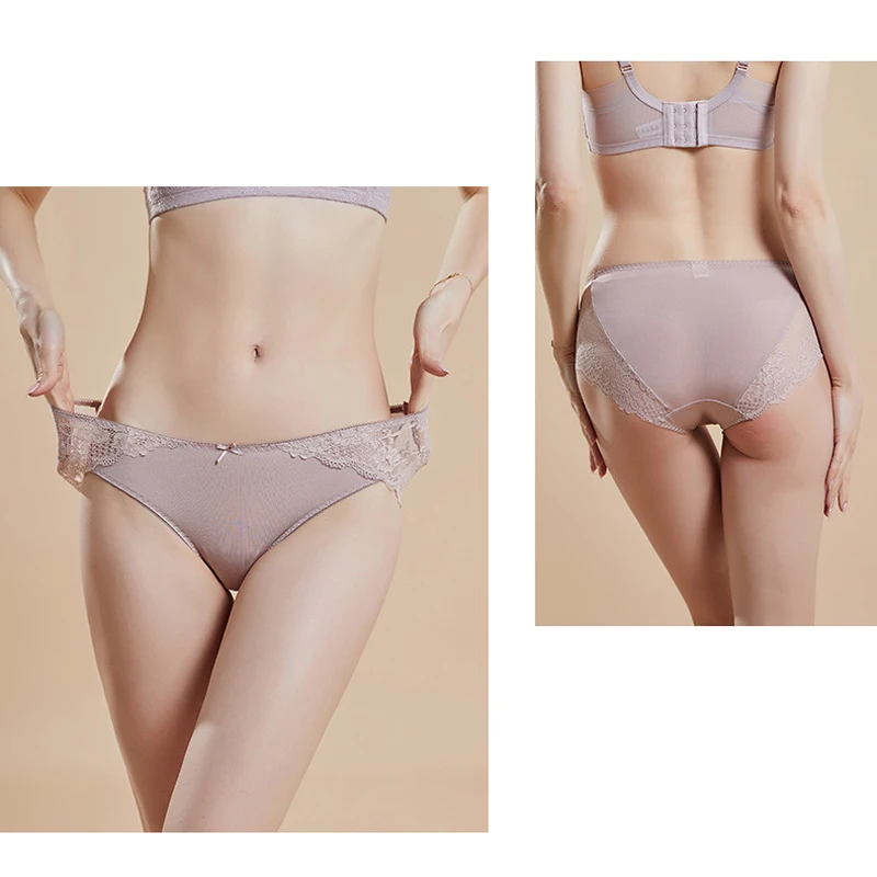 Mulberry Silk Lace Panties Sexy Mid-Rise Underwear Breathable Sweet Japanese Style Silk Briefs
