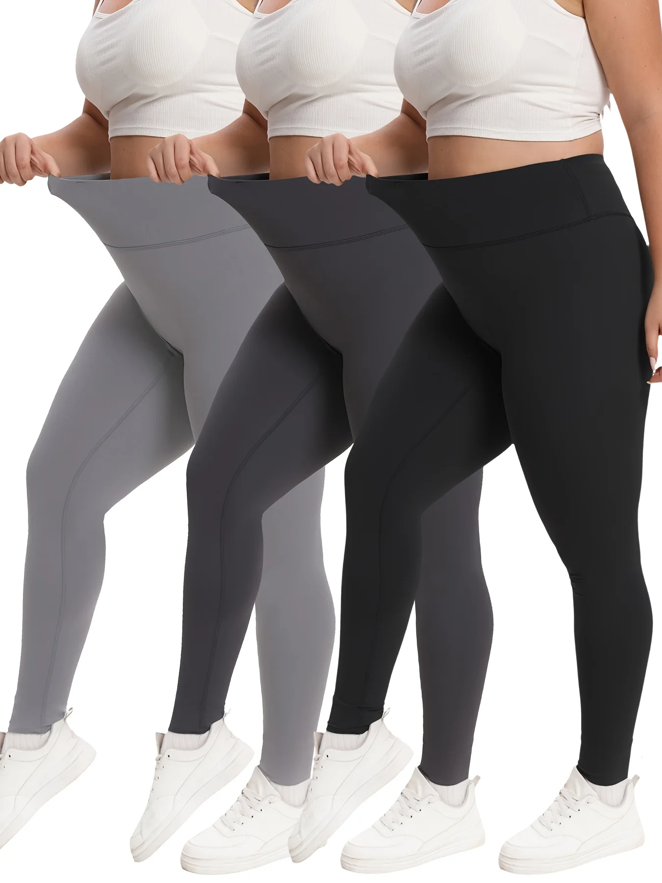 

3-Pack Plus Size Leggings For Women 1X-4X-High Waisted Tummy Control Non See Through Super Soft Black Leggings Yoga Pants
