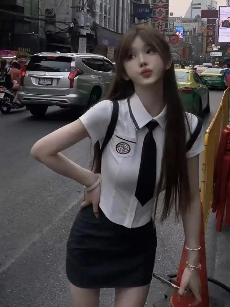 Divisa scolastica della corea del sud vita bianca camicia a maniche corte Set nuova camicia estiva coreana College Slim abito stile corto