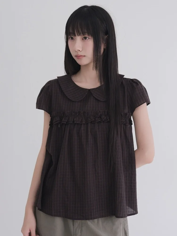 Retro Koreańska Krata lub Sweter z Kołnierzykiem typu Baby Doll, Luźny, Wyszczuplający Top w Stylu College, Drewniane Uszy, Modny Damski C...