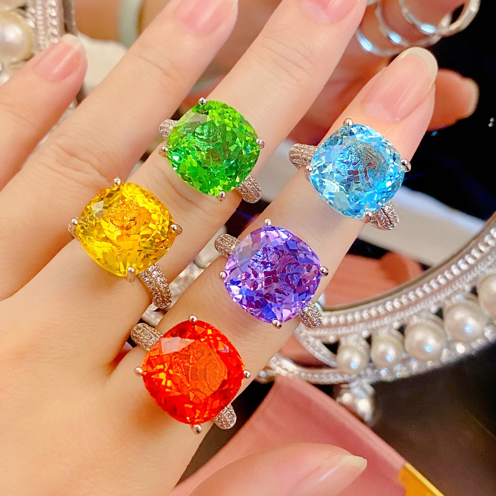 

High Quality 925 Silver Color Lab Diamond Wedding Band Rings for Women 12 Carat Solitaire Proposal Bridal Open Ring Jewelry