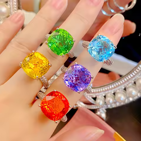 High Quality 925 Silver Color Lab Diamond Wedding Band Rings for Women 12 Carat Solitaire Proposal Bridal Open Ring Jewelry