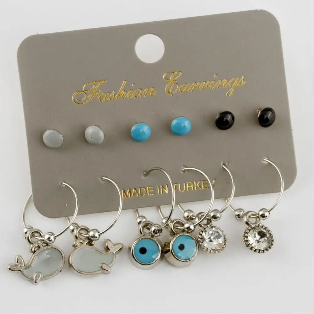 12'li Pear Figured Cabochons Ring Earrings
