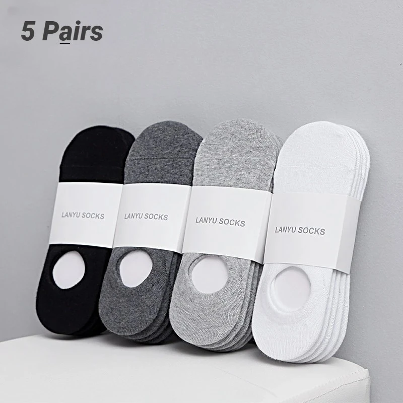 5 Paar/Set Modische Happy Men Boat Socken Silikon Unsichtbare Socken Herren Knöchelsocken Slipper Meia