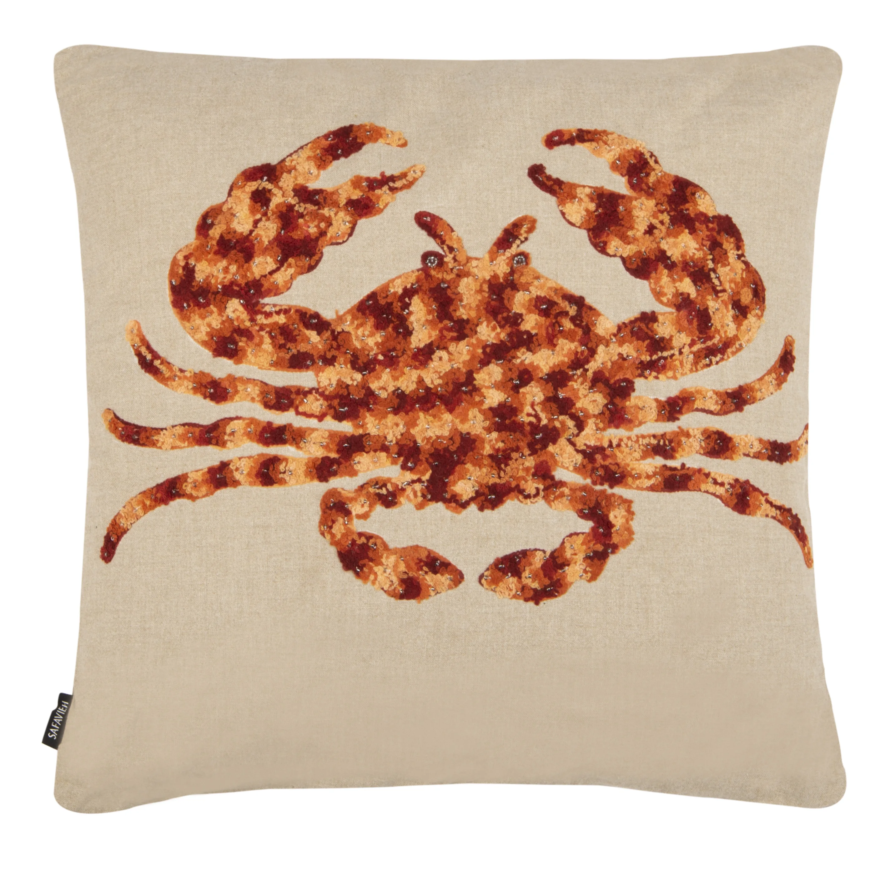 

Lilia Braided Crab Nautical Plush Pillow 20x20 Beige Red Orange