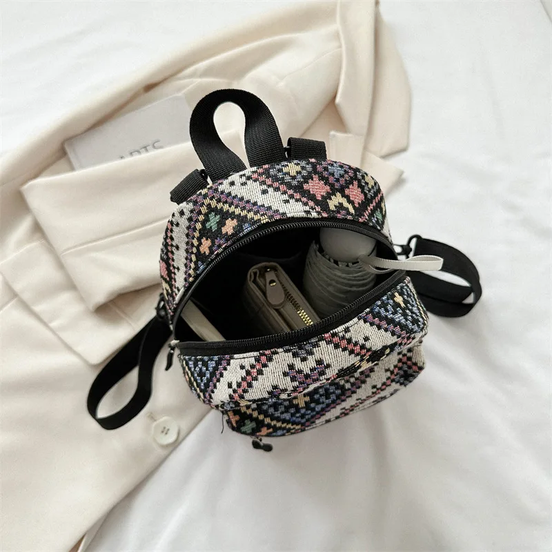 Picture 6: Large capacity canvas retro national style small backpack women travel multi-function handbag cross body backpack