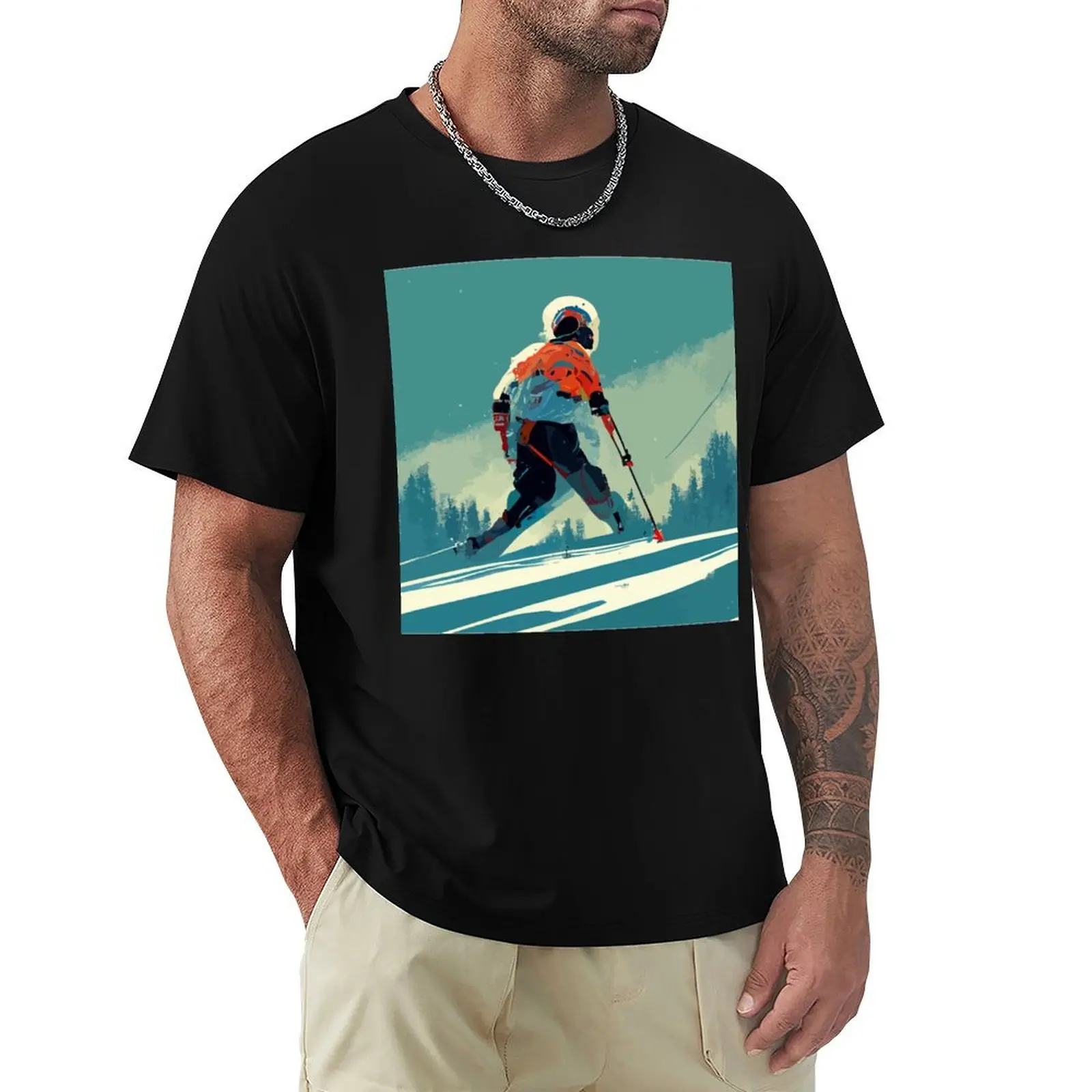 

Ski race po skier while skiing T-Shirt plus size tops summer clothes animal prinfor boys mens graphic t-shirts hip hop