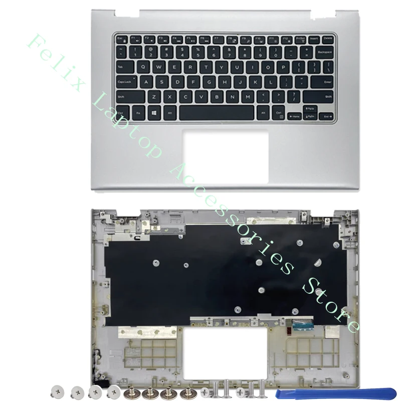 Dell-LCD Tampa Traseira, LCD Frente Bisel, Palm Almofada, Inferior Caso C Capa, Dell Inspiron 13 7347 7348 7359 Series, 0V5CHP, Prata, Novo