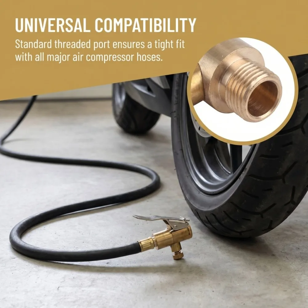 Brass Tire Inflator Chuck Straight Chuck Open Flow Air Chuck Open No Leakage Heavy Duty Tire Inflator Hose Adapter Truck Bike