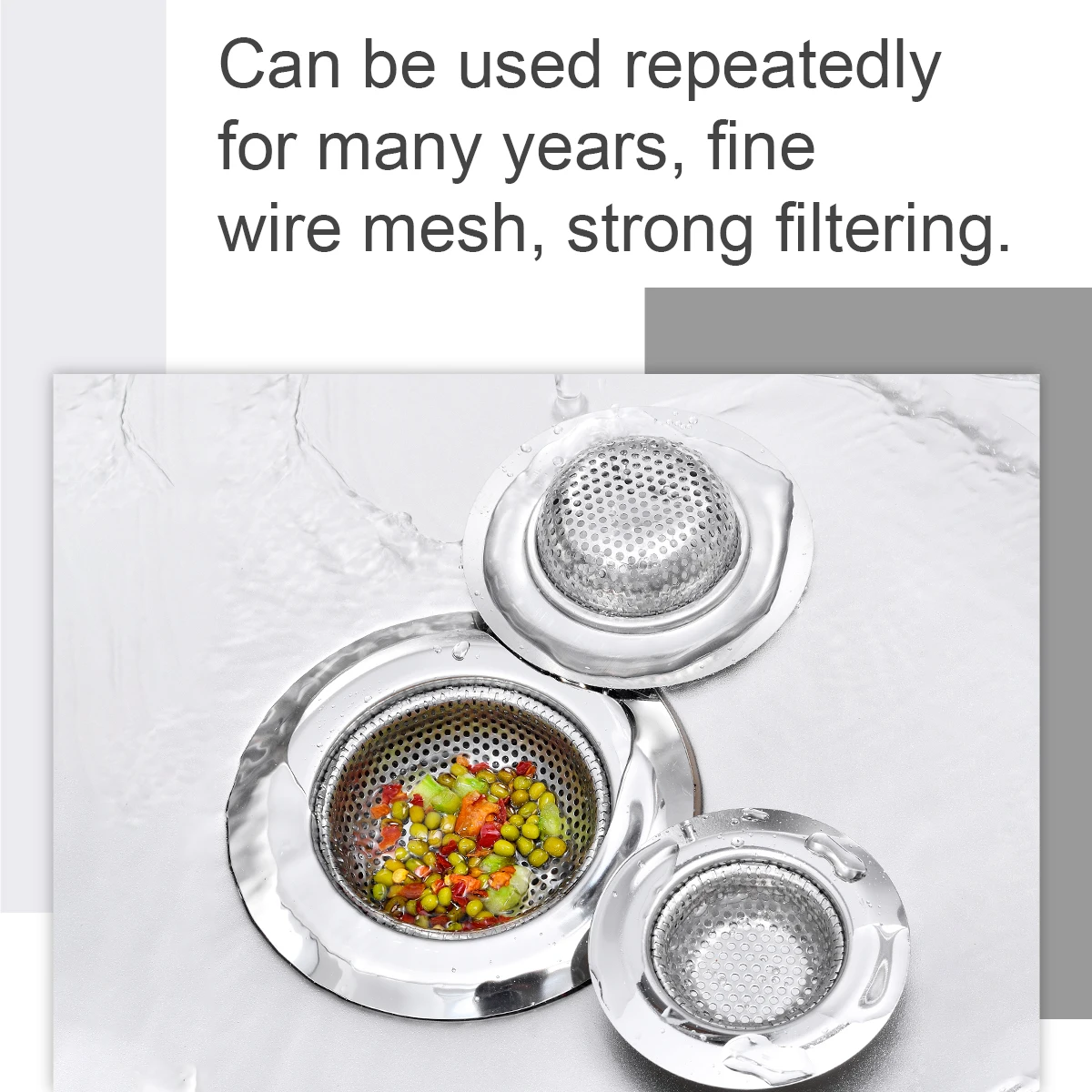 

3Pcs Stainless Steel Sink Screens Bathroom Strainers Anti-Clogging Filter Hair Catcher Kitchen Drain Supplies