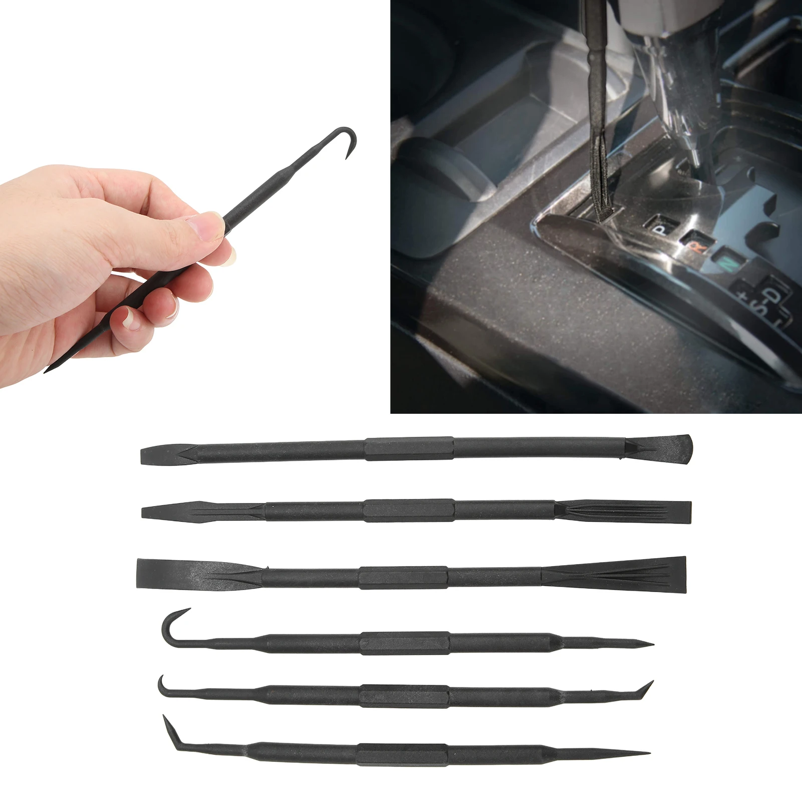 6PCS/Set Prying Bar Hook Set Double Ended ABS Plastic Black for Removing O Ring Sealing Accessories