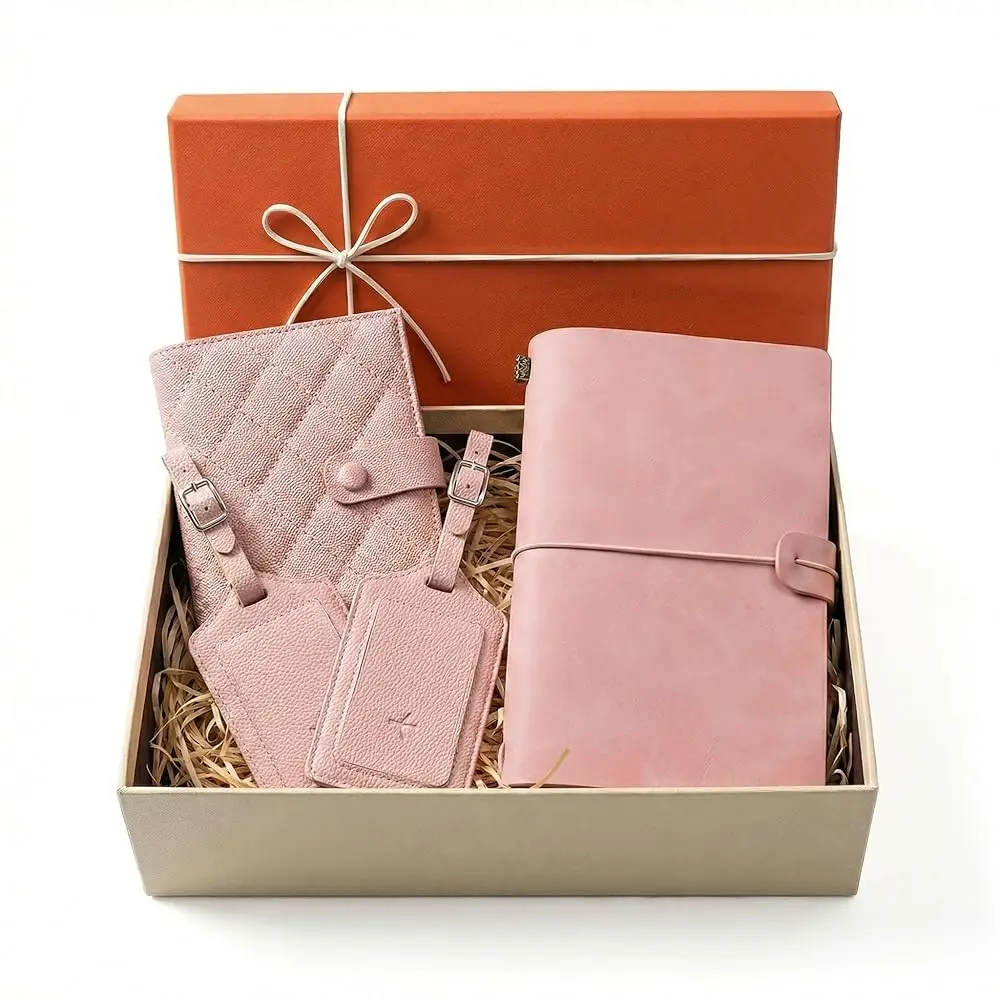 

Набор: обложка для паспорта и бирка для багажа, подарки на пенсию для женщин, органайзер для дорожных документов с блокнотом-журналом, милый розовый C