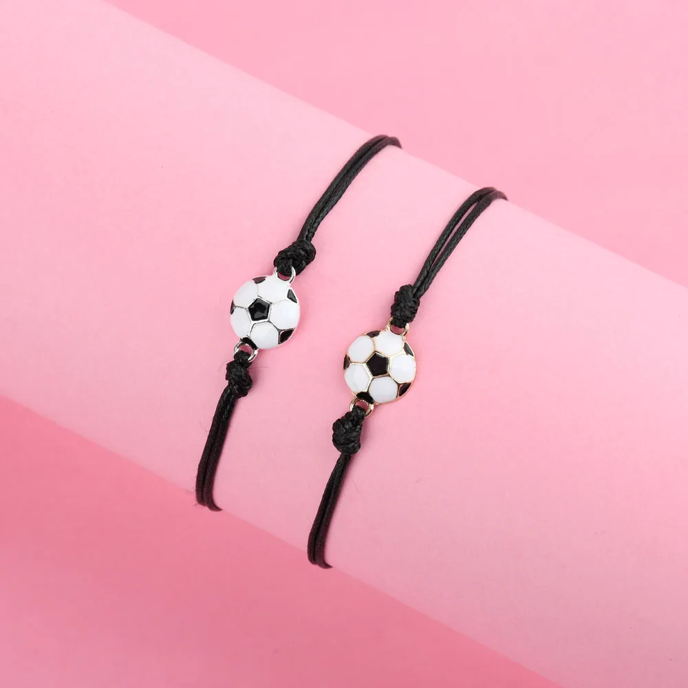 2Pcs/set Charm Bracelet for Boy Football Ball Braiding Adjustable Friendship Bracelet