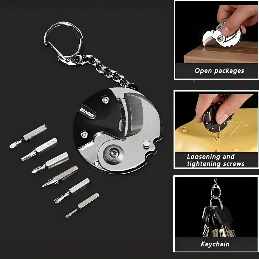 Outdoor Multifunctional Mini Pocket Knives Screwdriver Keychain Tools Coin Round Steel Folding Blade Knife Keyring