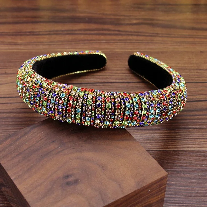 Luxury Hair Jewelry Full Colorful Crystal Baroque Hairbands Handmade Diamante Padded Headbands For Women Wedding Party
