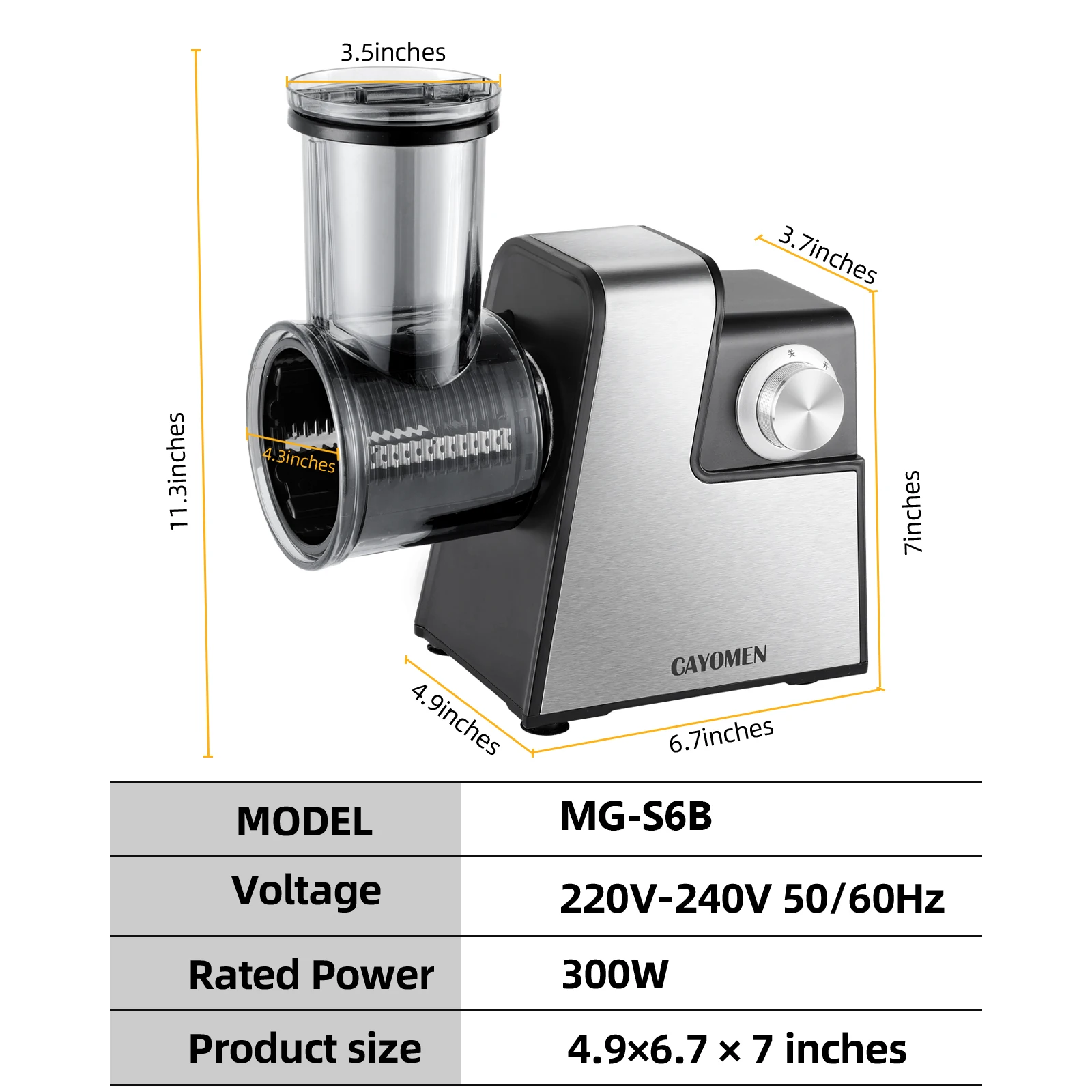

Electric slicer, shredder, grater, cheese grater, salad shooter, salad maker
