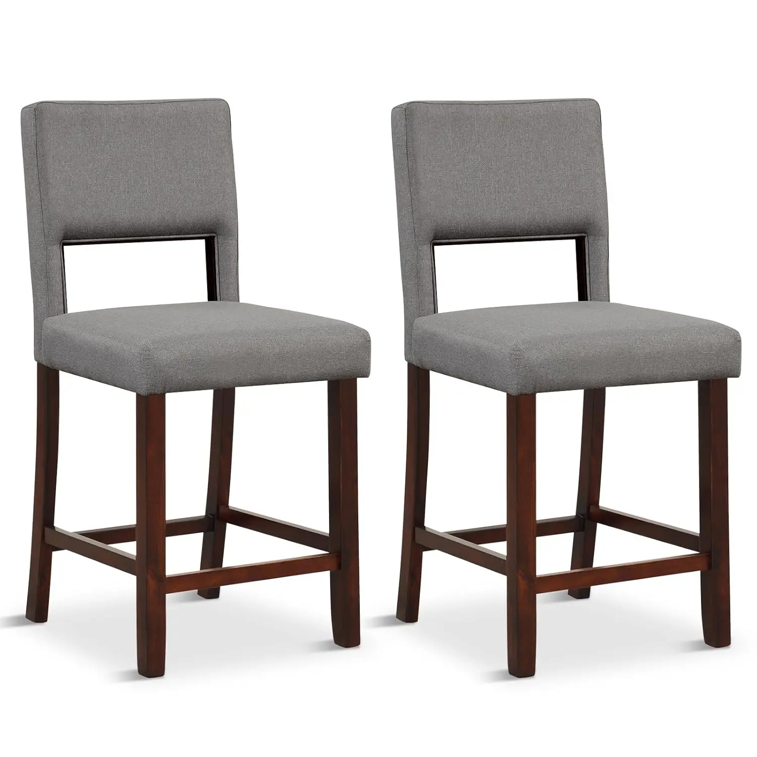 

24.5" Counter Height Bar Stools Set Of 2, Linen Barstools With Back, Rubber Wood Legs, Max Load 400 Lbs, Modern, Customized