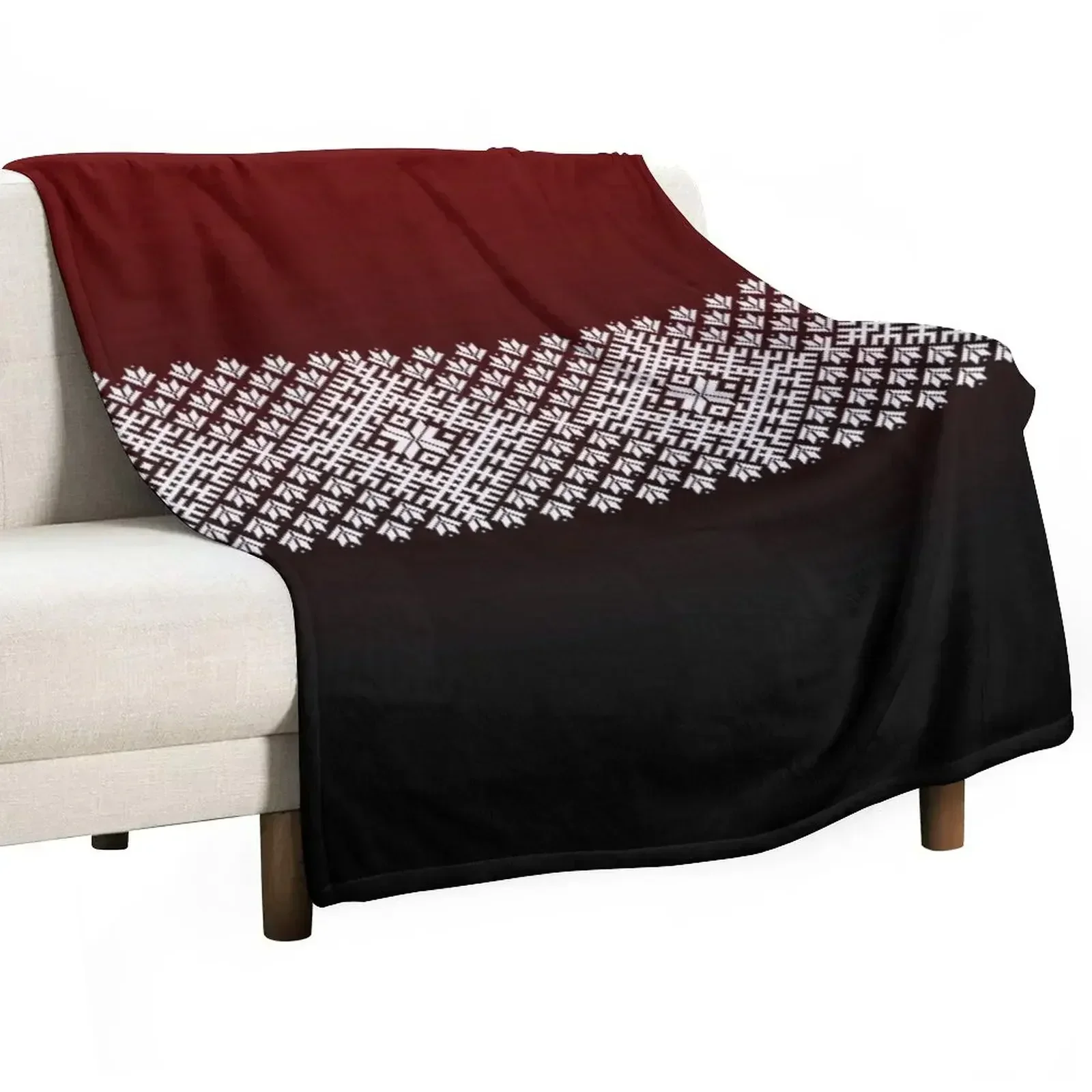 

Red Black and White Latvian Lielvarde Belt motif Throw Blanket Large Softest Retros Blankets