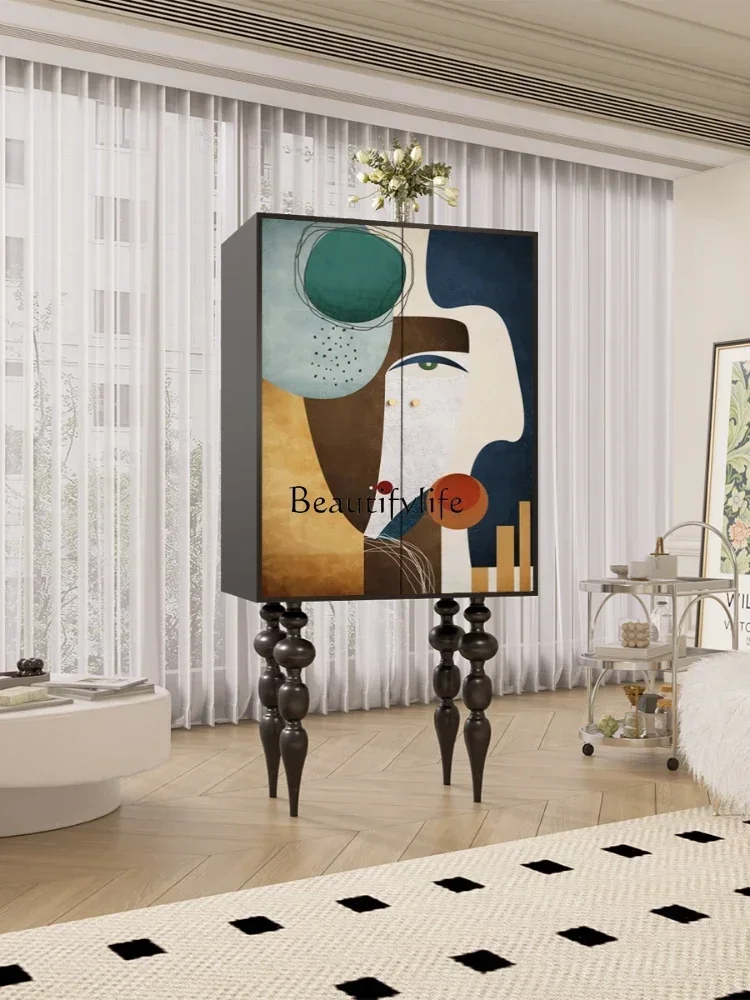 D06Art تخزين جدار الديكور خزانة جانبية الحديثة الحد الأدنى خشب متين خزانة تخزين عالية الساق