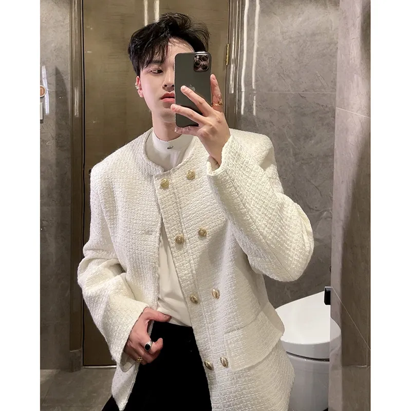 

Стильная мужская куртка с круглым вырезом в корейском стиле, с двойным рядом пуговиц, стеганая, из полиэфирного волокна, повседневная верхняя одежда для молодежи