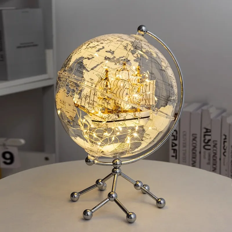 Upgraded galleon globe ornament with Light Luxury Living Room TV Cabinet Office home living room decoration