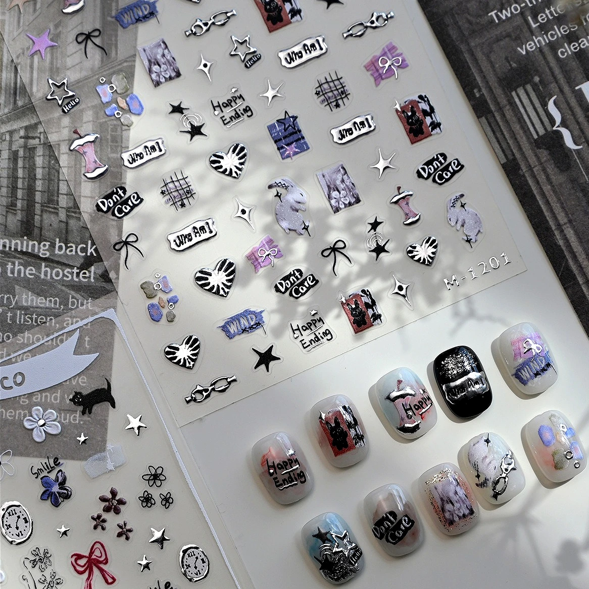 

Love Heart Clock Block Star Apple Rabbit Flower Silver Metal Butterfly Bowknot Punk Irregular Moon Y2K Nail Art Stickers Decals