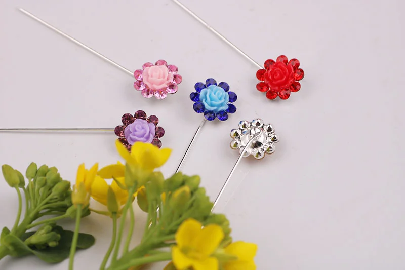TZ41 Safety Pin Muslim Hijab Follow Scarf Pin Rhinestone Ball Brooch Straight Head Pin 30PCS