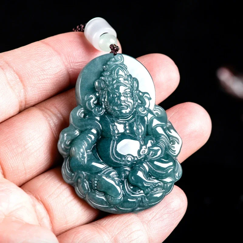 

Natural Jade Blue Water Huang Caishen Emerald Necklace Pendant Personalized Jewelry Men Women Couple Amulet