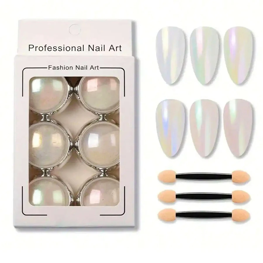 1 Set White Chrome Powder Pearl Chrome Metal Mirror Effect Nail Art Creation Painting DIY 6 Colors