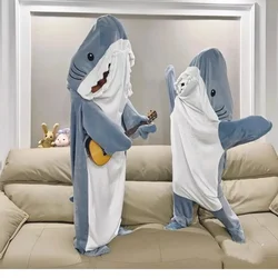 Shark Sleeping Bags Women's Cartoon Blanket Flannel Hooded Sleepwear Winter Warm Cute Sleeping Bags Funny Homewear Shark Onesie