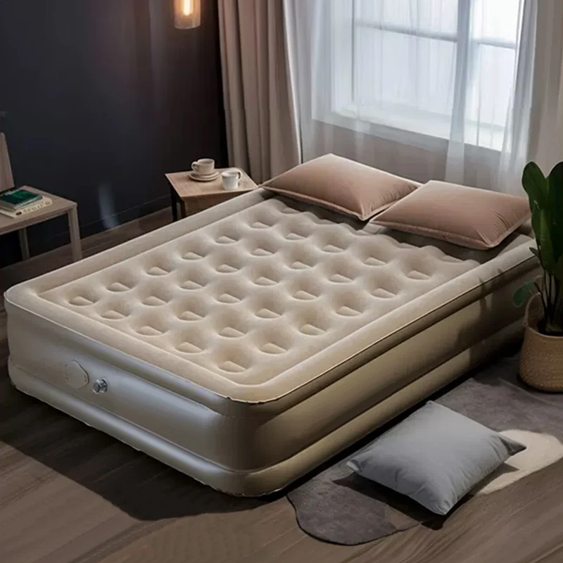 Matelas à air intérieur gonflable en PVC, tapis de glamping, matelas de couchage, 2 hypothèques, lit de camping, polymères, pompe intégrée, polymères épais, luxe