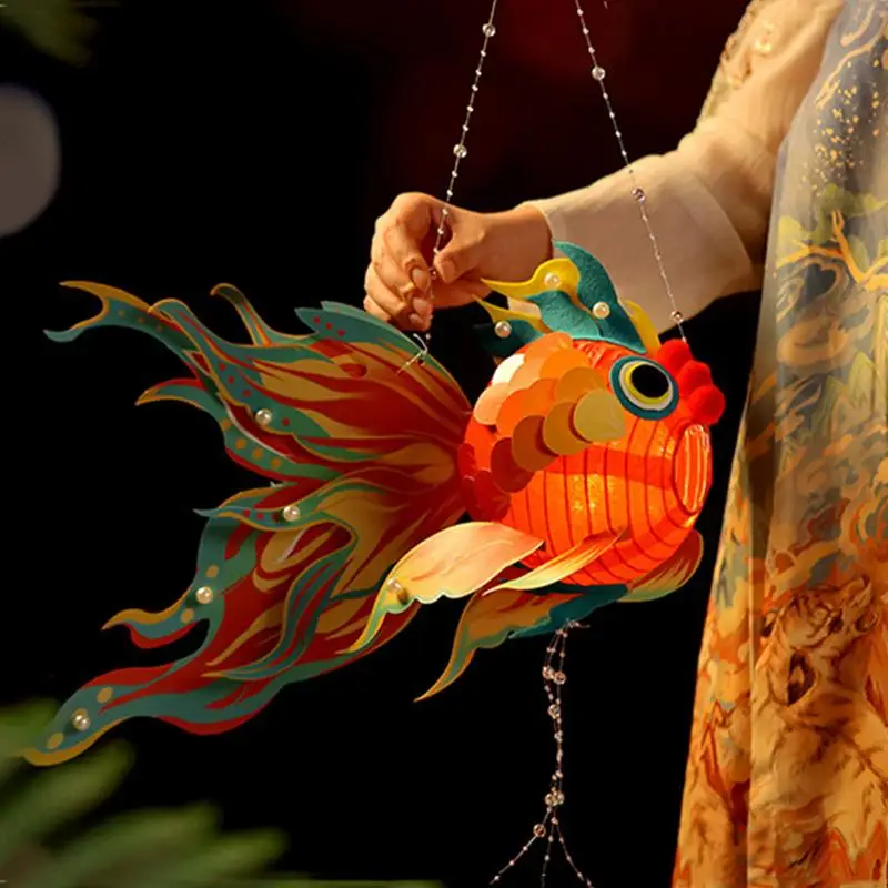 DIY Goldfish Lantern With Led  Mid-Autumn Festival Portable Glow Lantern Chinese Lanterns Kits For For DIY Craft Spring Festival